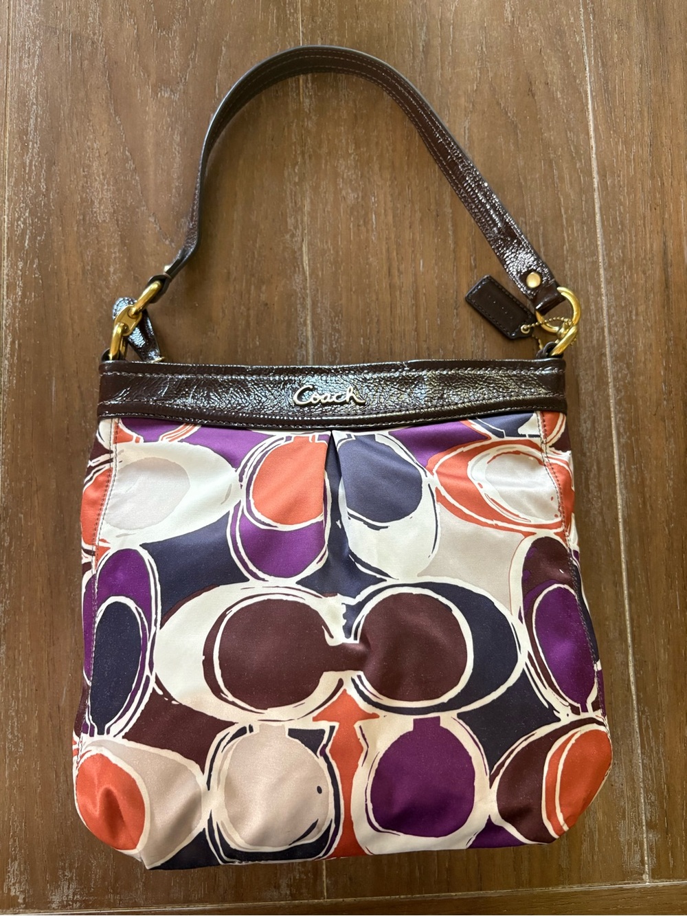 Coach Multicolor Purple Orange Cream Brown Circle-Print Shoulder Bag